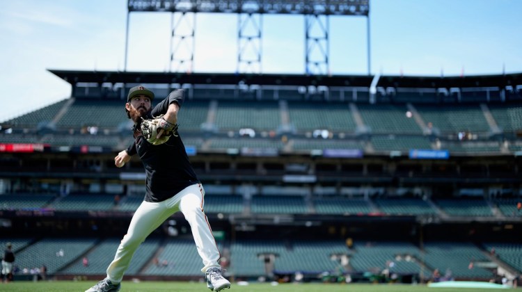 Reliever warms up on field